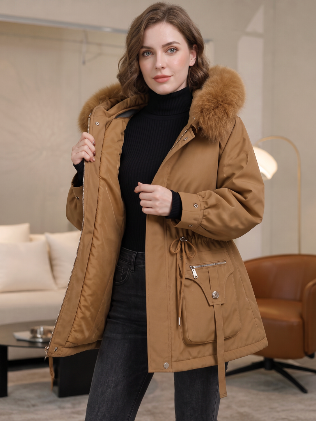 Éloïse | Taillierter wasserabweisender Damenparka mit Sherpa-Futter