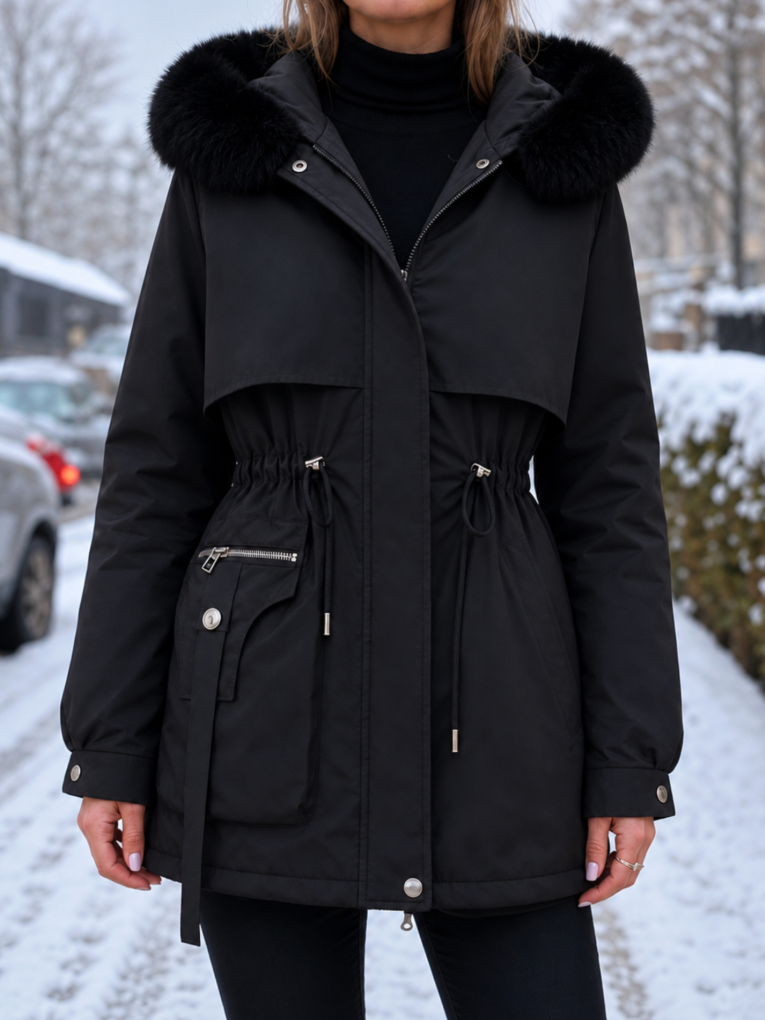 Éloïse | Taillierter wasserabweisender Damenparka mit Sherpa-Futter