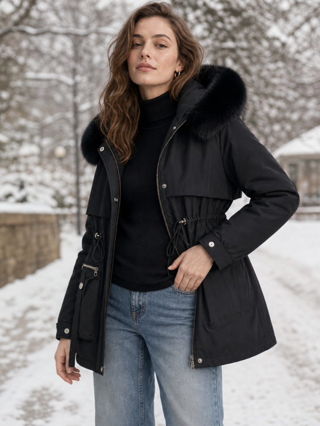 Éloïse | Taillierter wasserabweisender Damenparka mit Sherpa-Futter