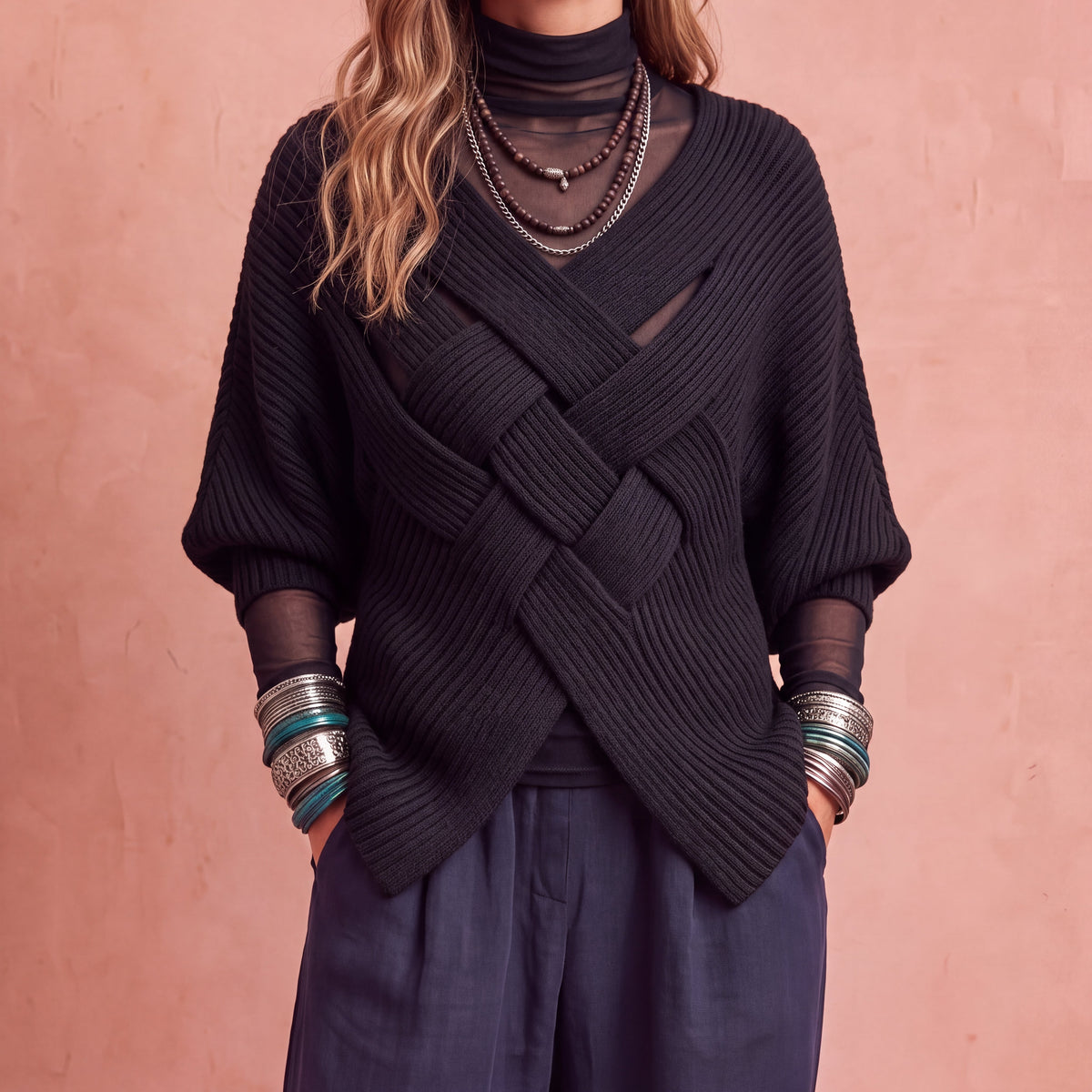 Rosalie – Rippstrickpullover mit gekreuzten Bändern