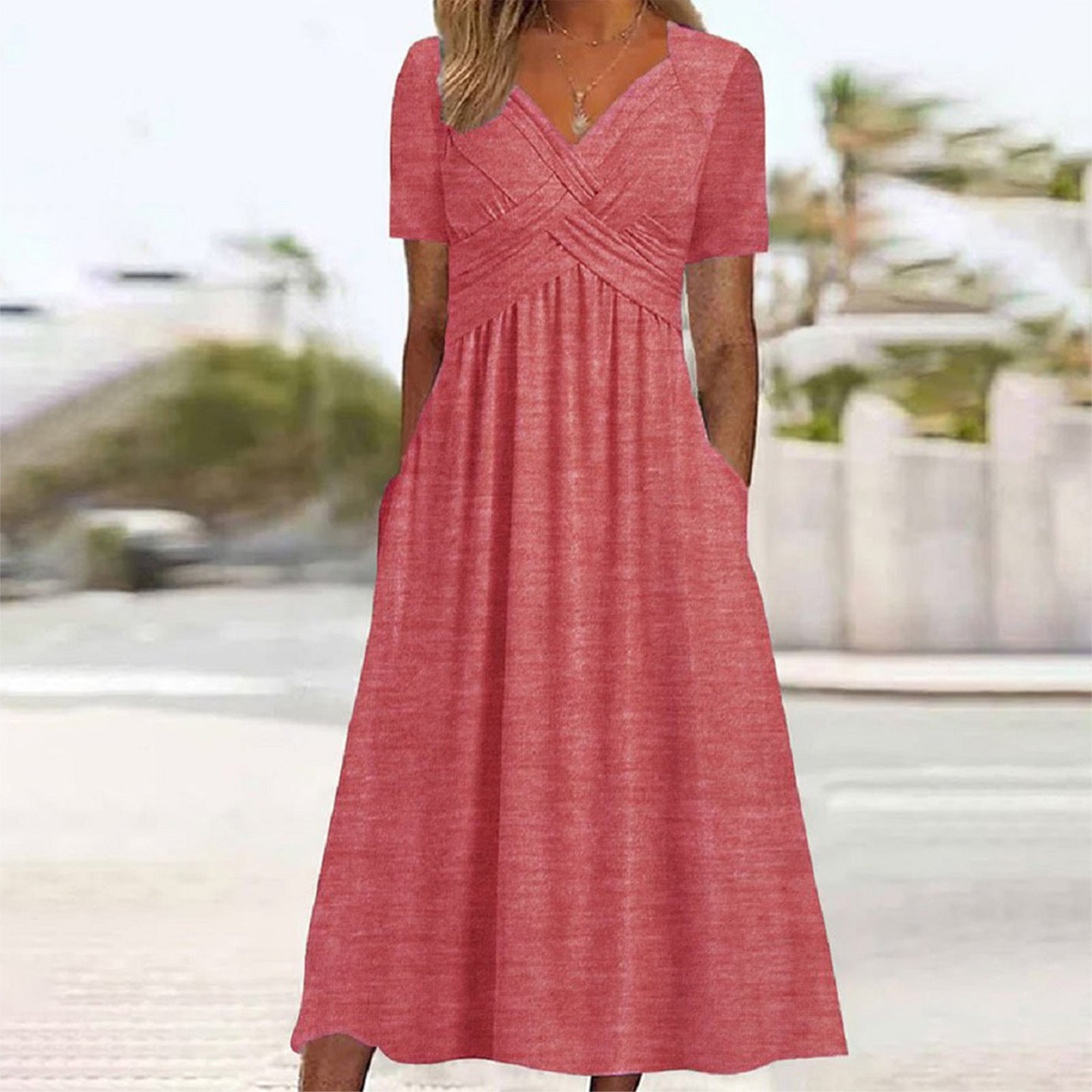 Elira – Elegantes V-Ausschnitt Kleid mit kurzer Ärmel