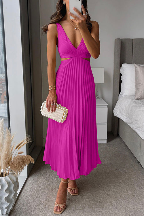 EVA™ | Langes ärmelloses Plisseekleid mit Taillenausschnitt