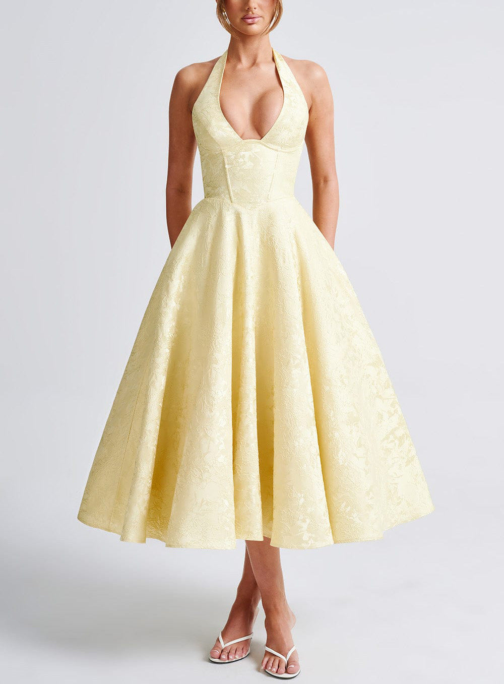 Maya™ | Elegantes Midikleid in Zitronengelb