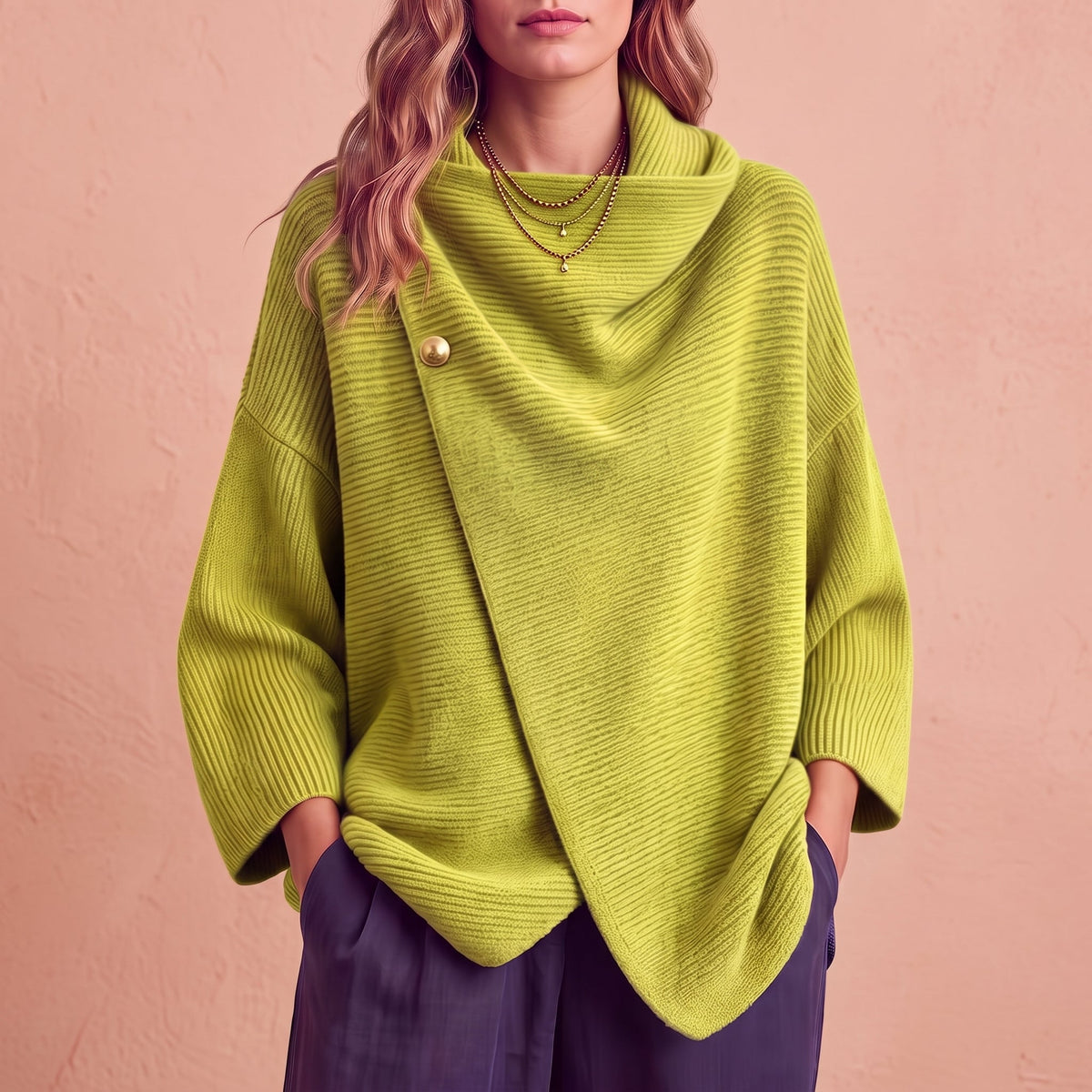 Colette – Asymmetrischer Strickpullover mit Knöpfen