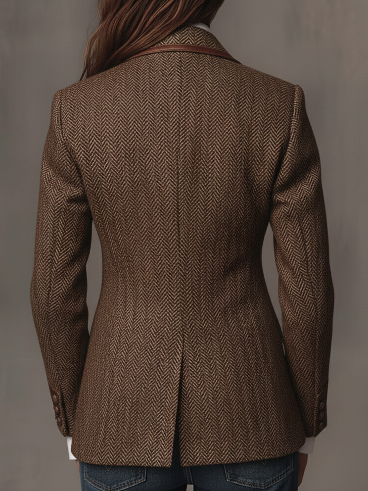Damen-Blazer mit Fischgrätmuster und Print-Einsätzen