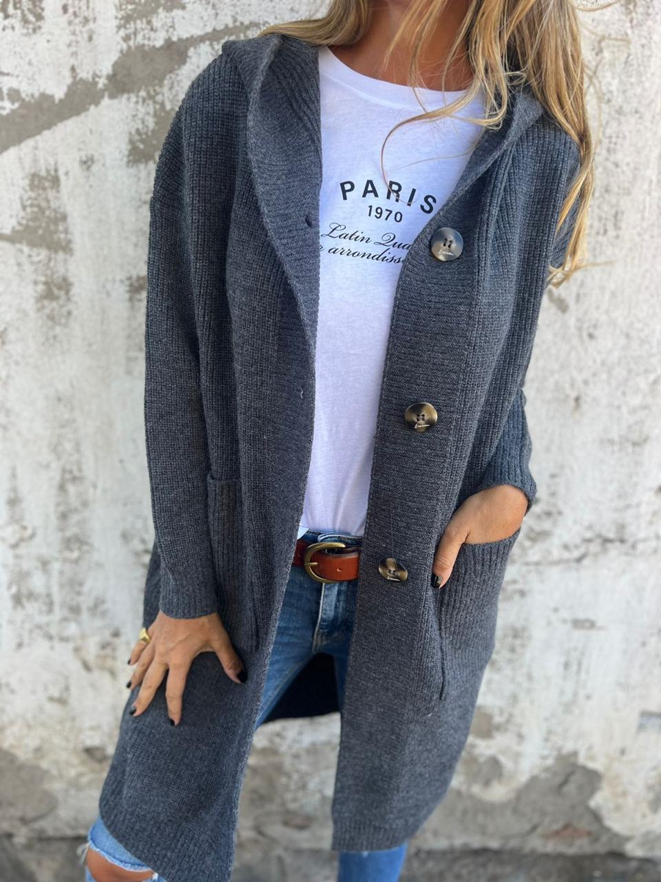 Lange Strickcardigan für Damen mit Knöpfen