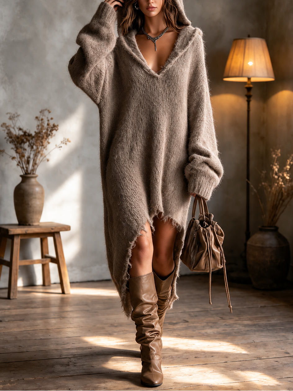 Harper – Strick-Midikleid mit Kapuze