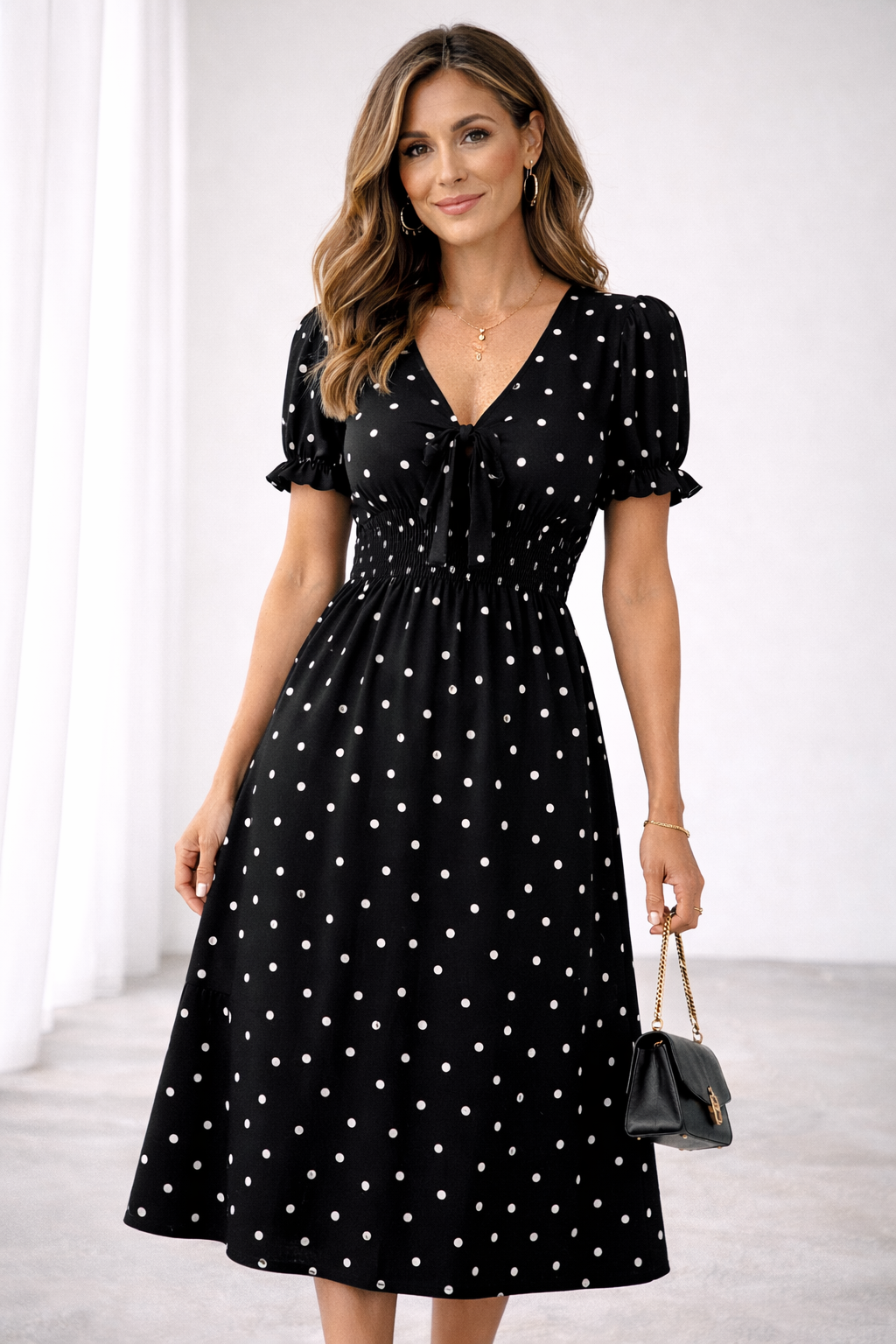 Loveday | Midikleid mit Polka-Dots und Rüschen
