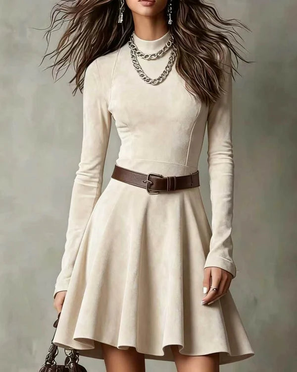 Noémie | Vintage-Mini-Kleid in dunkelbrauner Wildlederoptik