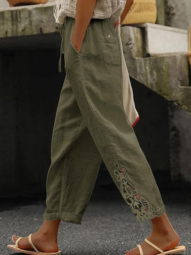 Gerade Hose aus leichter Baumwolle mit hoher Taille