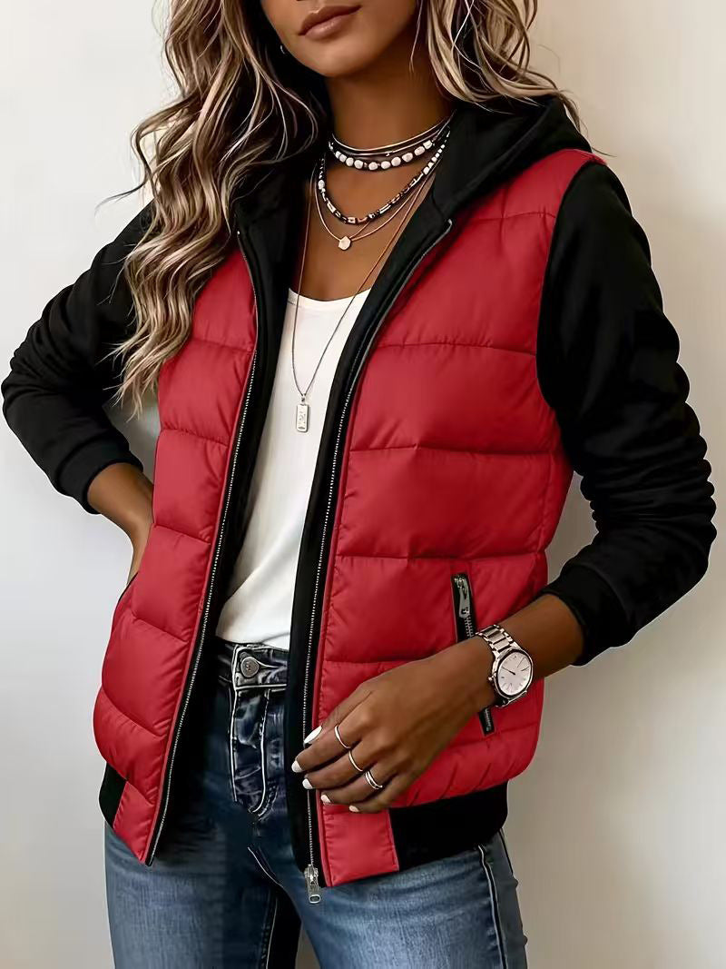 Nina – Gesteppte Colorblock-Jacke mit Kapuze