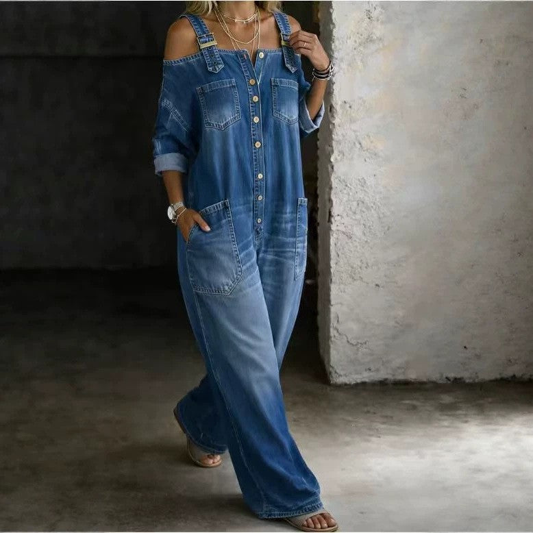 Sophia | Schulterfreier Denim-Overall