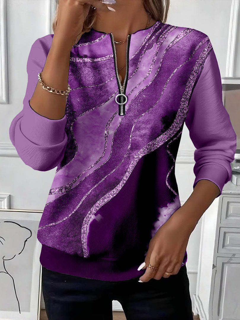 Alma – Sweatshirt mit Reißverschluss und violettem Wellenmuster mit Glitzer