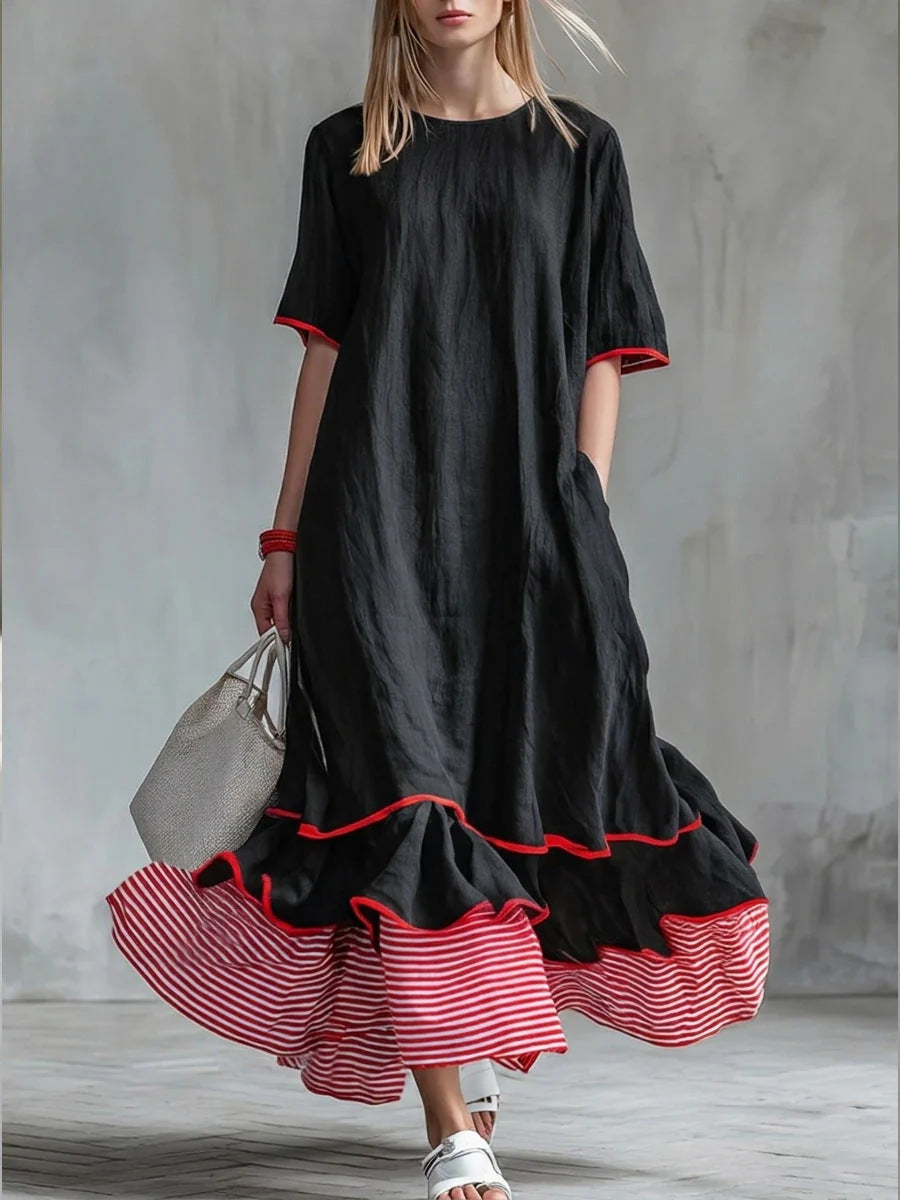 Lässiges Patchwork-Kleid mit Streifen