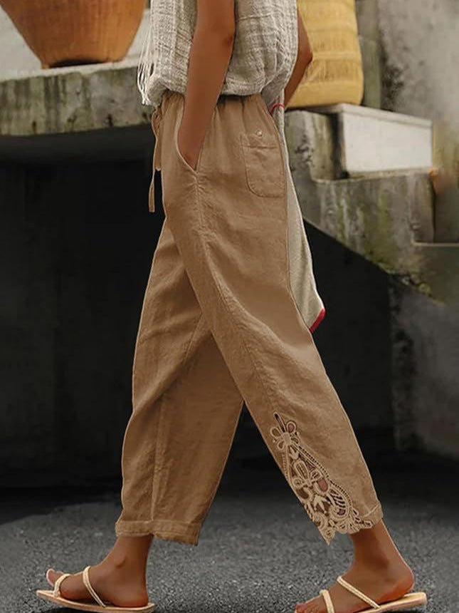 Gerade Hose aus leichter Baumwolle mit hoher Taille