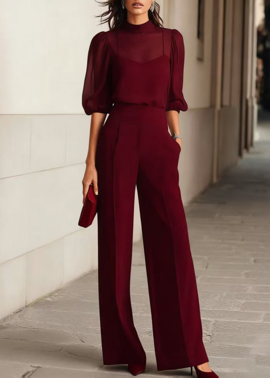 Elodie | Dreiteiliges Set aus Oberteil und Hose mit weitem Bein