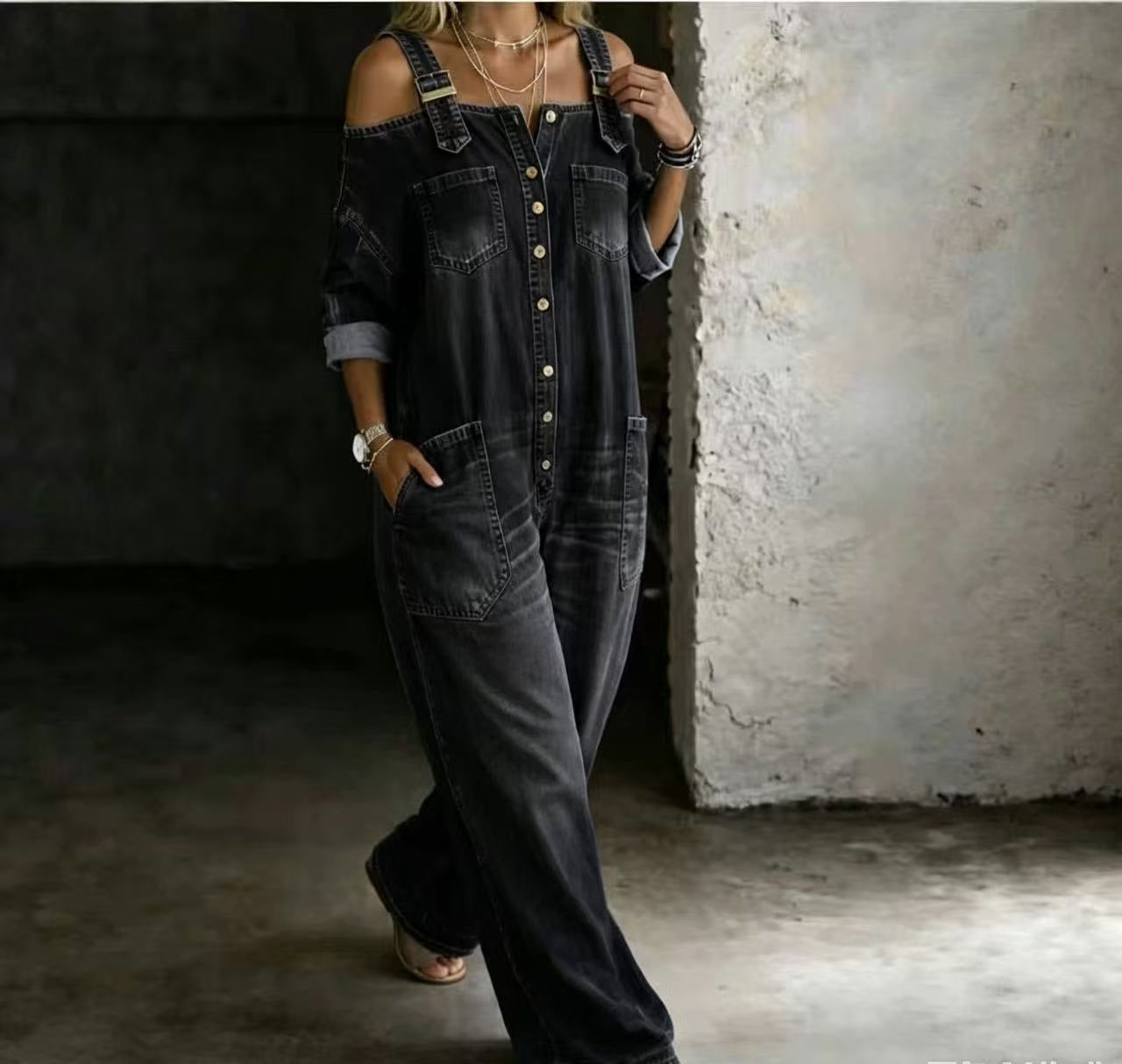 Sophia | Schulterfreier Denim-Overall