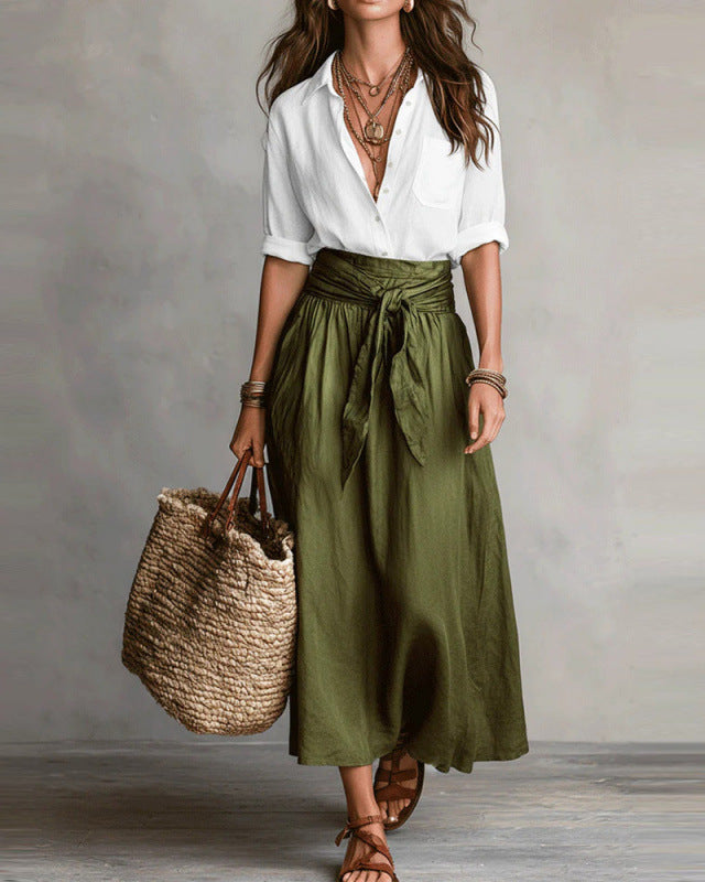 Vera | Satin-Midikleid-Set mit passender Bluse