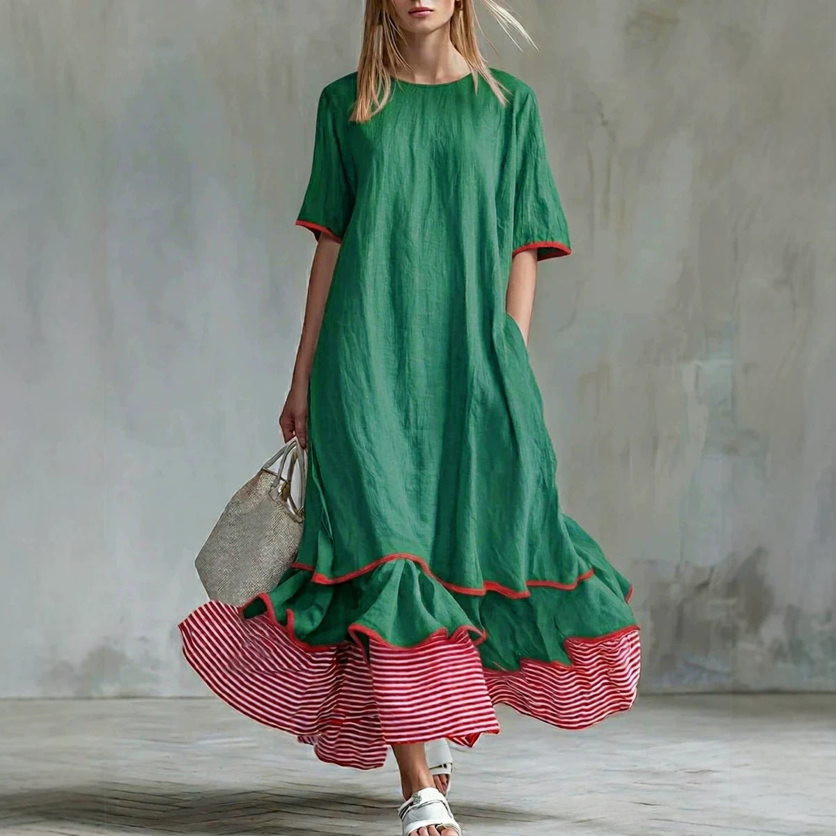 Lässiges Patchwork-Kleid mit Streifen