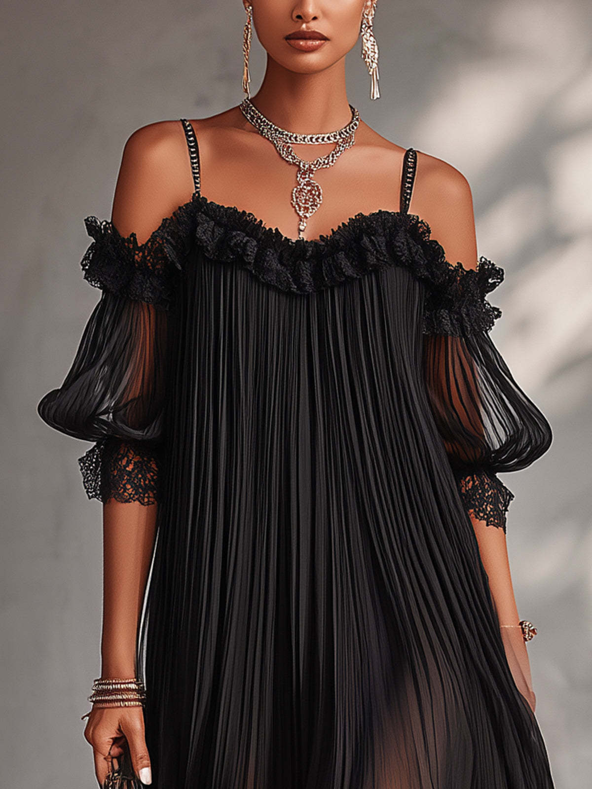 Vittoria – Schwarzes Chiffon-Minikleid mit Spitze