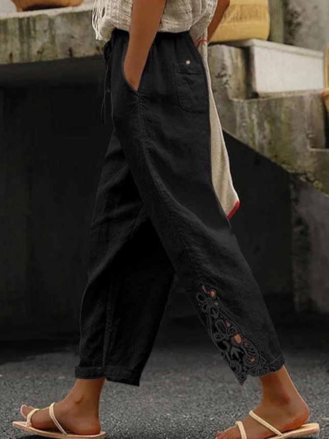 Gerade Hose aus leichter Baumwolle mit hoher Taille
