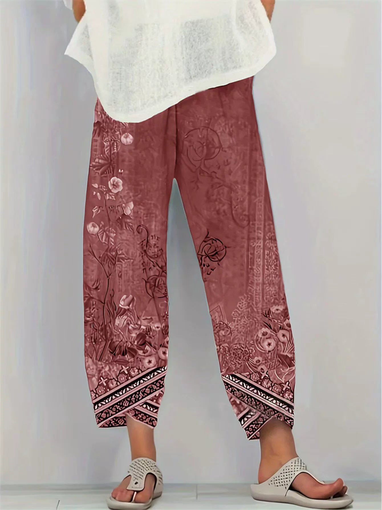 Relaxed Fit Weite Hose mit Blumendruck