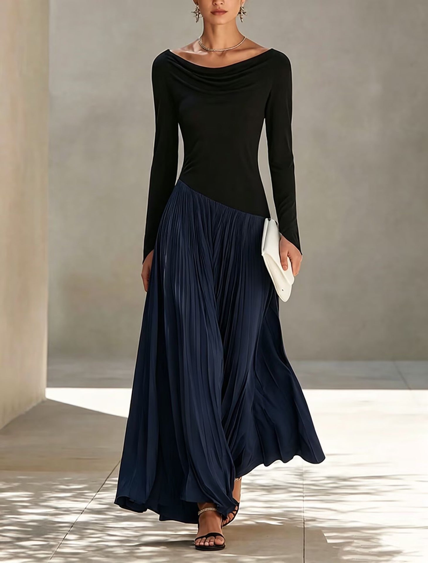 Vera | Zweifarbiges drapiertes Maxikleid