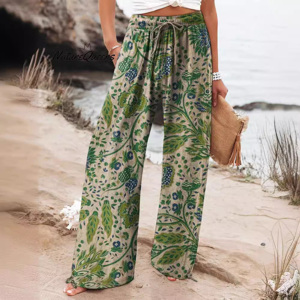 Weite Hose mit Blumenmuster Leichte Hose mit hoher Taille Komfort