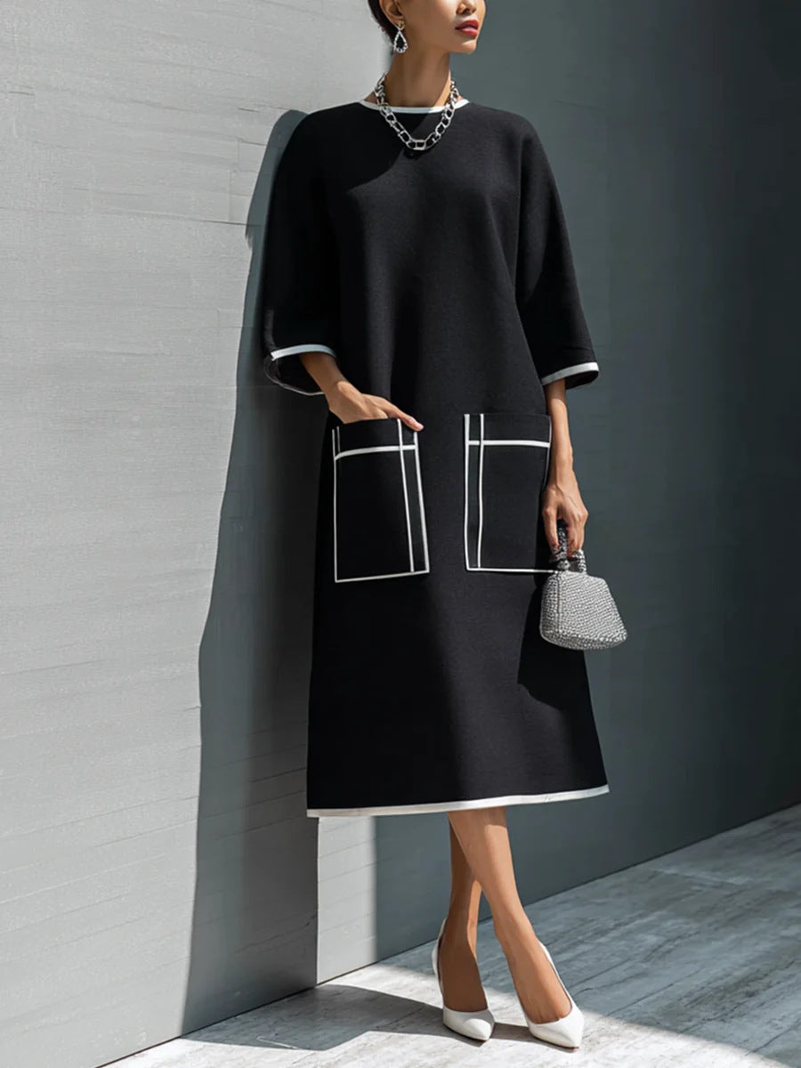Cleo | Oversize-Midikleid mit Kontrastbesatz und Taschen