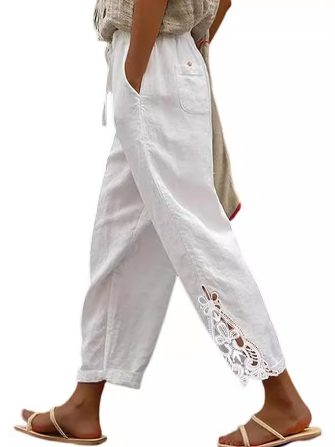 Gerade Hose aus leichter Baumwolle mit hoher Taille