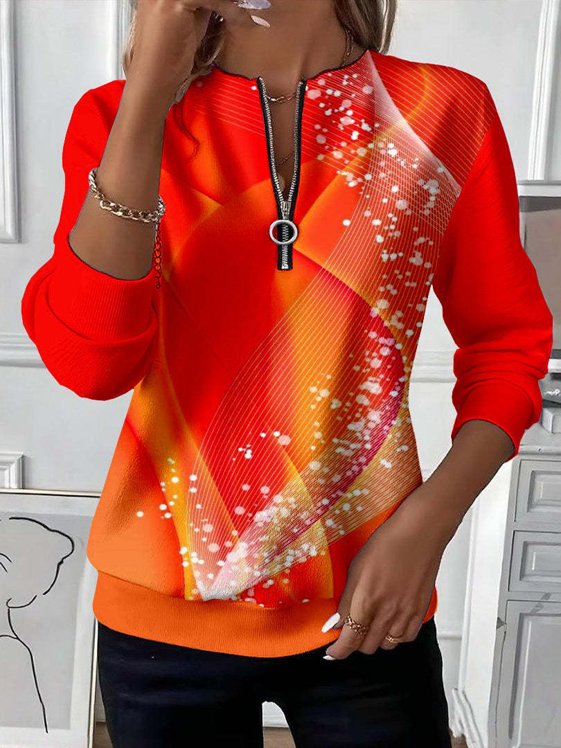 Emma – Sweatshirt mit Reißverschluss und rot-orangefarbenem Glitzermuster