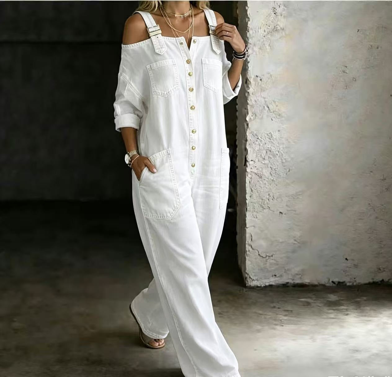 Sophia | Schulterfreier Denim-Overall
