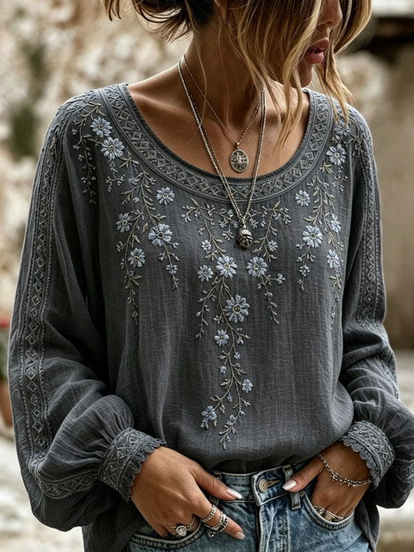 Wilma™ | Bluse mit Blumenmuster und Stickerei