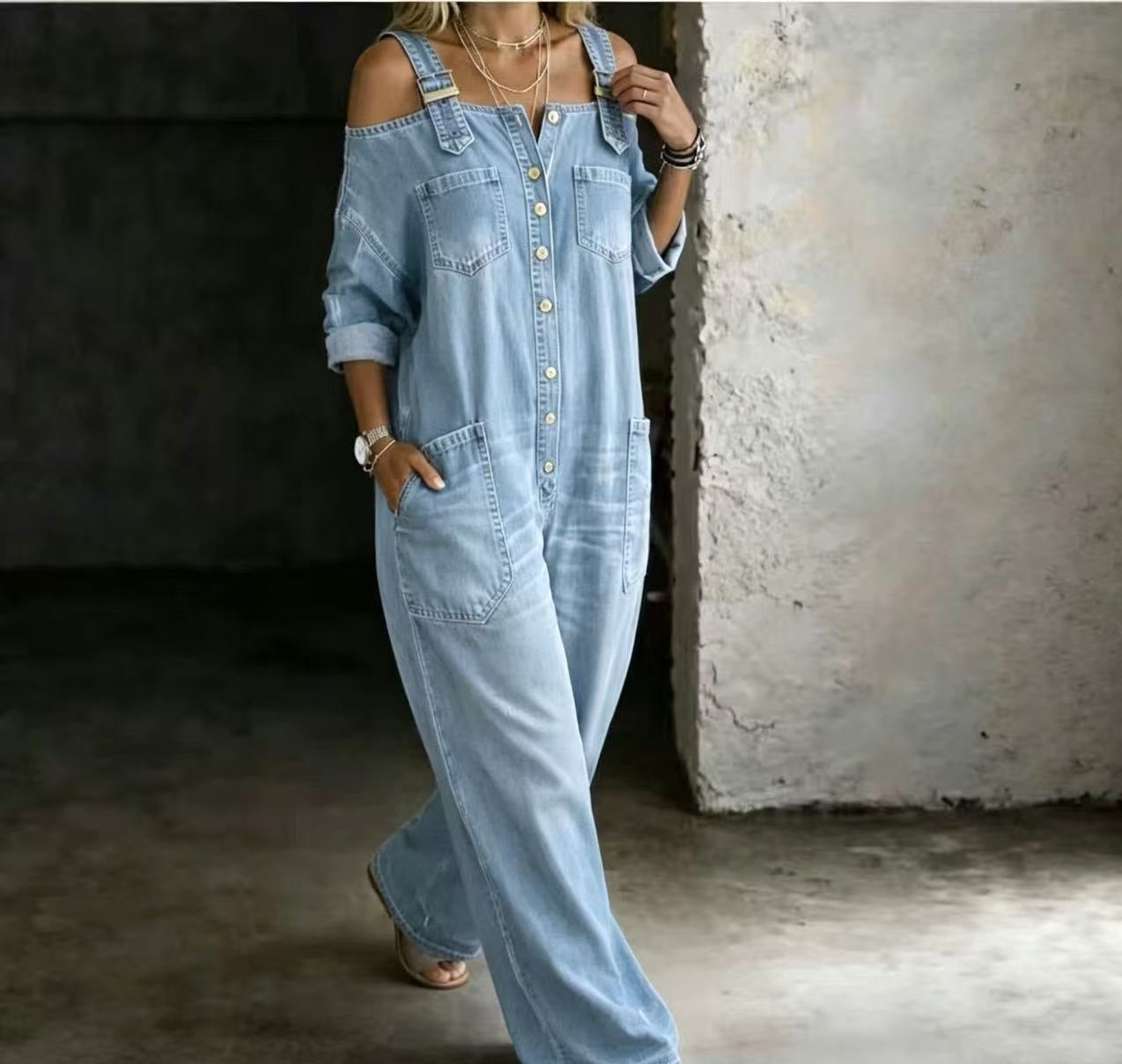 Sophia | Schulterfreier Denim-Overall
