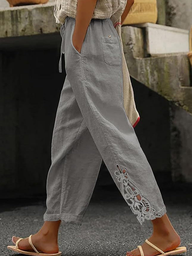 Gerade Hose aus leichter Baumwolle mit hoher Taille
