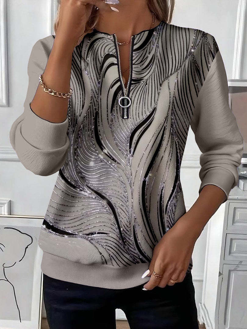 Ingrid – Sweatshirt mit Reißverschluss und glänzendem Wellenmuster
