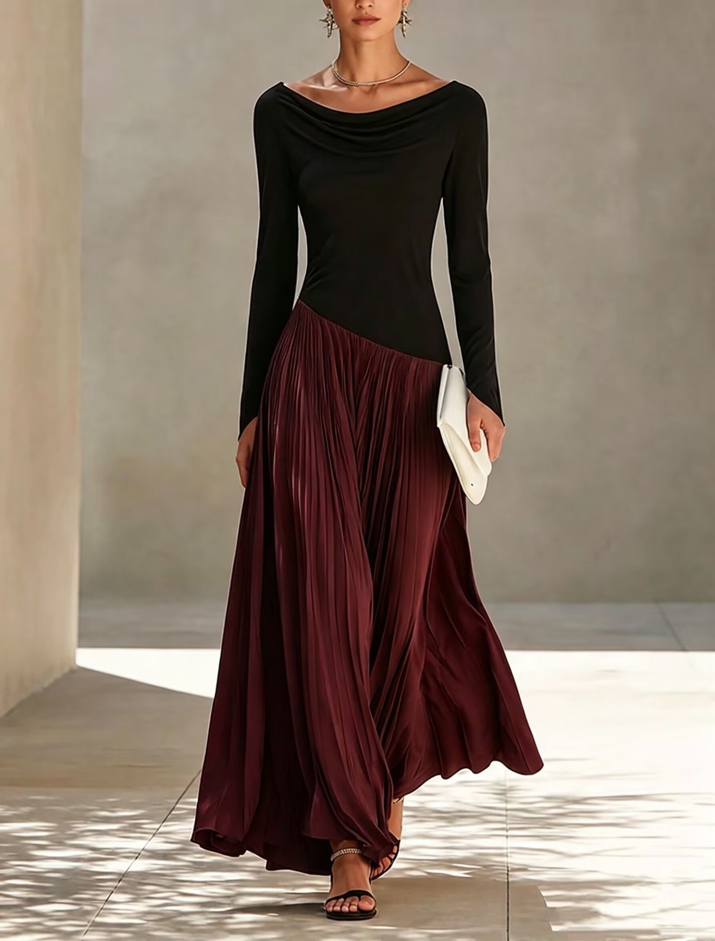 Vera | Zweifarbiges drapiertes Maxikleid