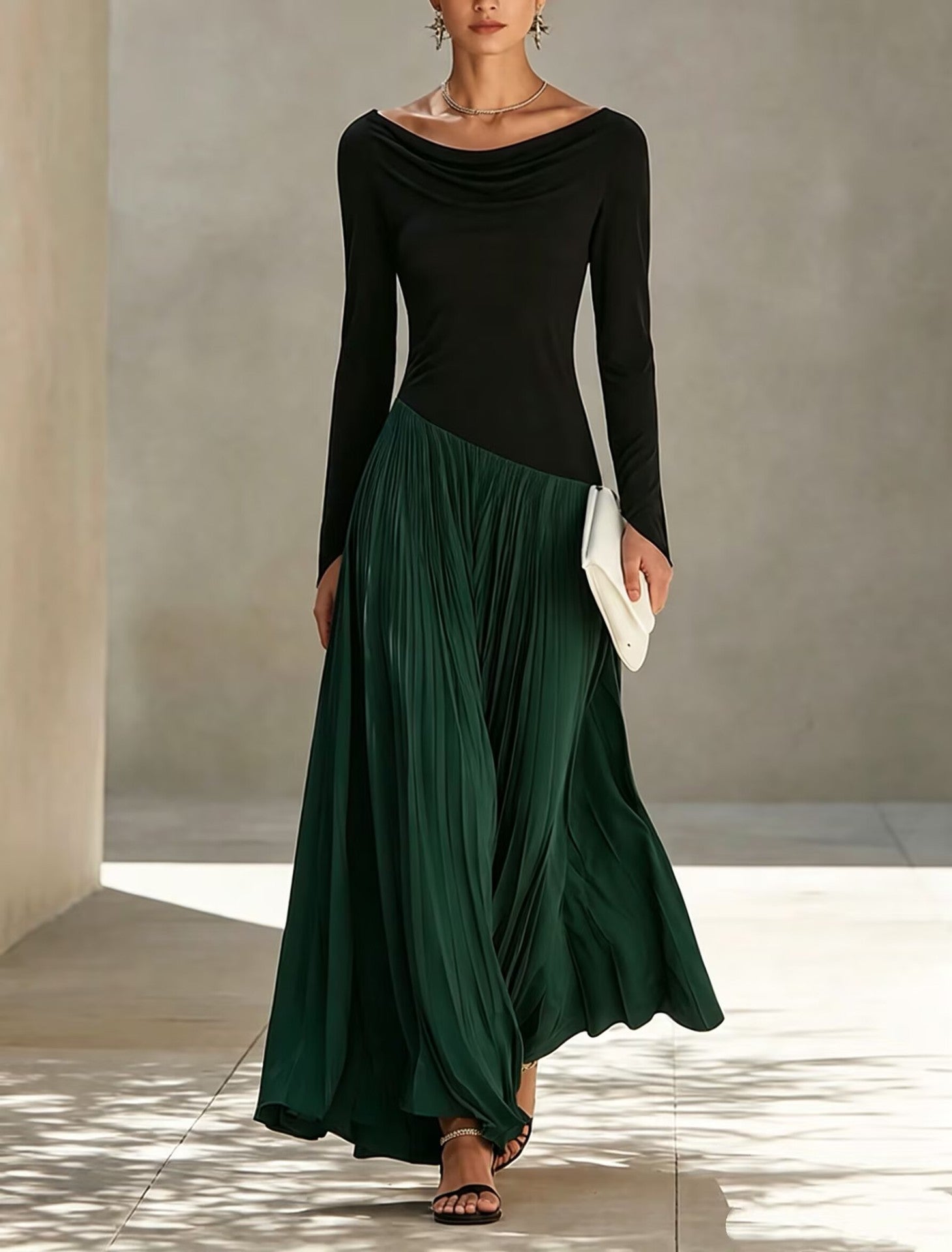 Vera | Zweifarbiges drapiertes Maxikleid