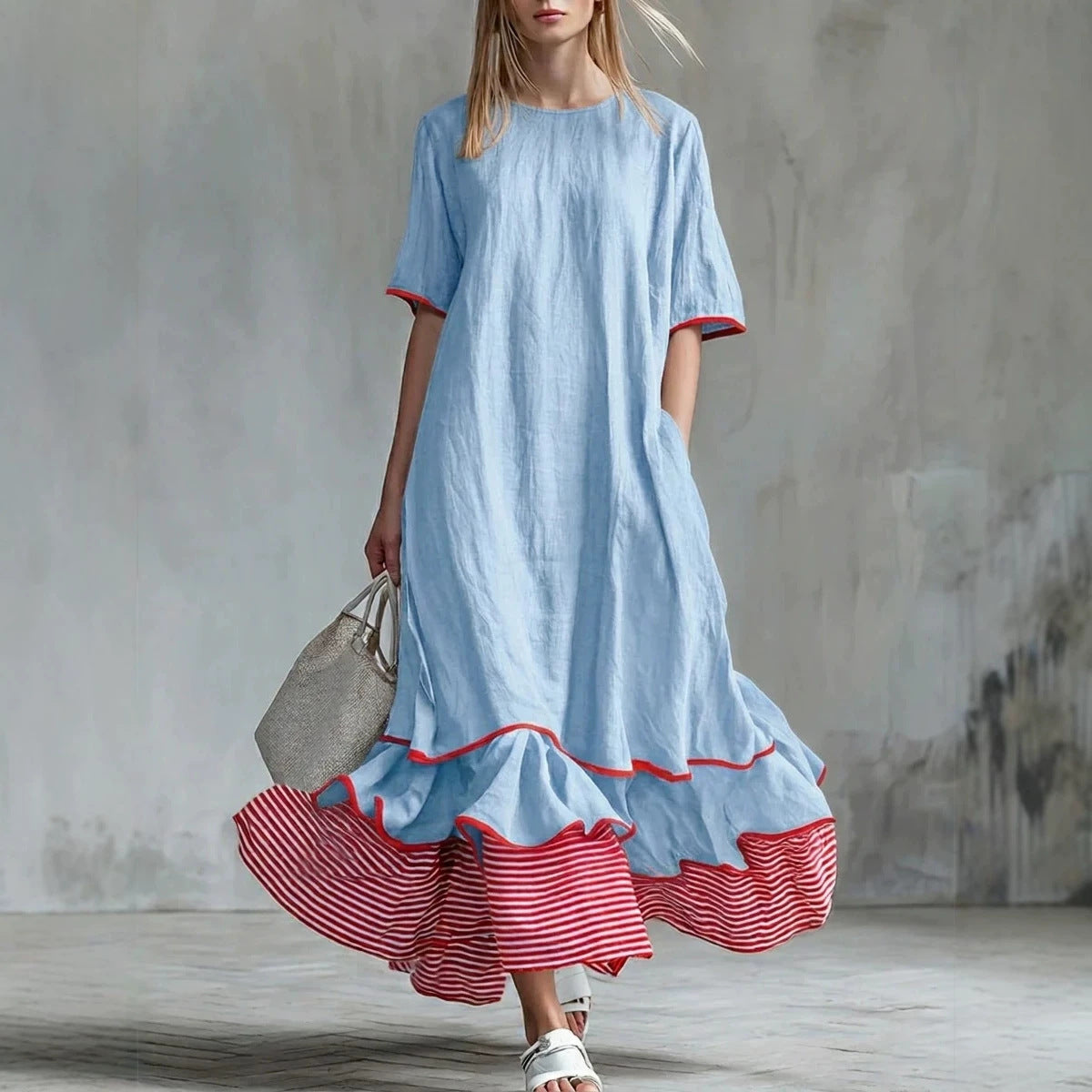 Lässiges Patchwork-Kleid mit Streifen