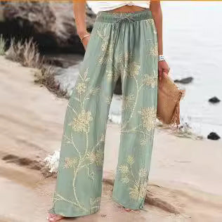 Weite Hose mit Blumenmuster Leichte Hose mit hoher Taille Komfort