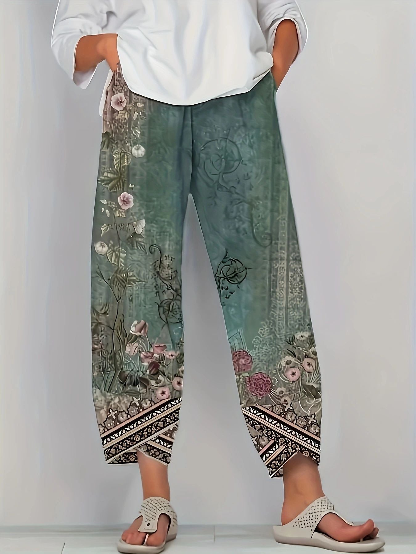 Relaxed Fit Weite Hose mit Blumendruck