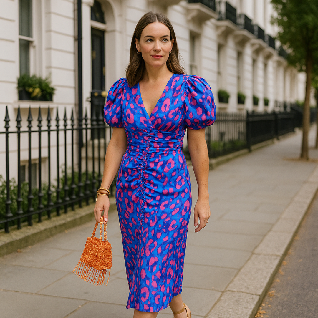 Oranit™ | Buntes Kleid mit plissierten Ärmeln