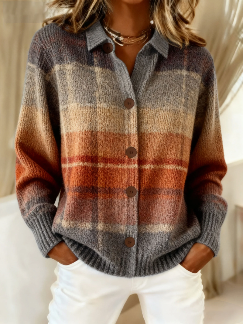 EDITH™ | Karierte Ombre-Strickjacke für den Herbst
