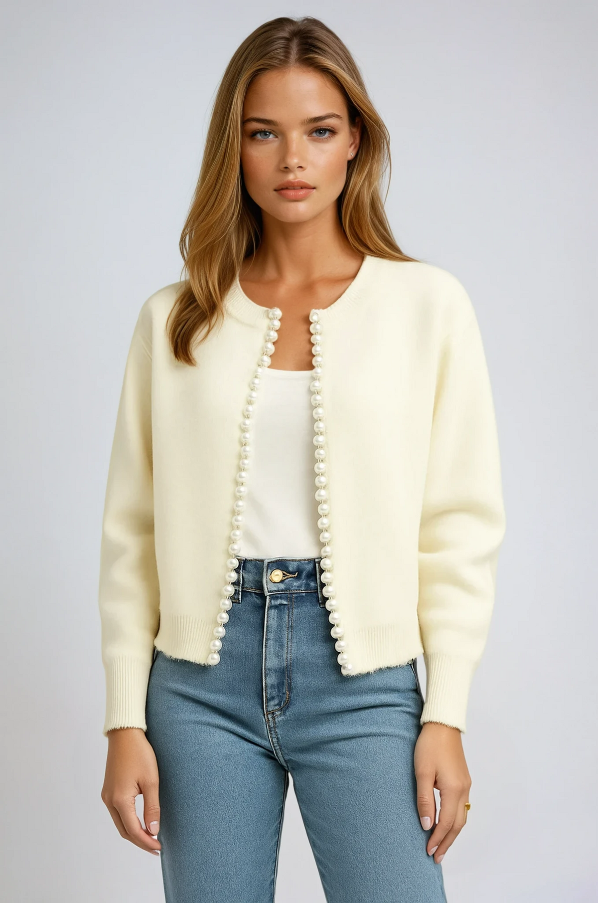 Cardigan mit Perlenbesatz