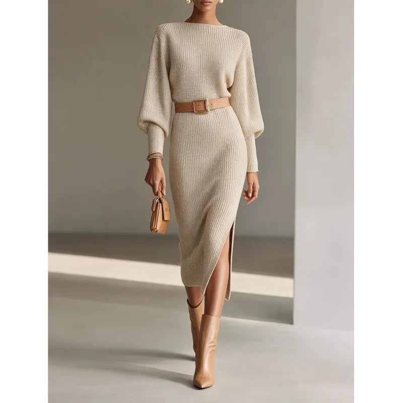 Lynn – Geripptes Strick-Midikleid