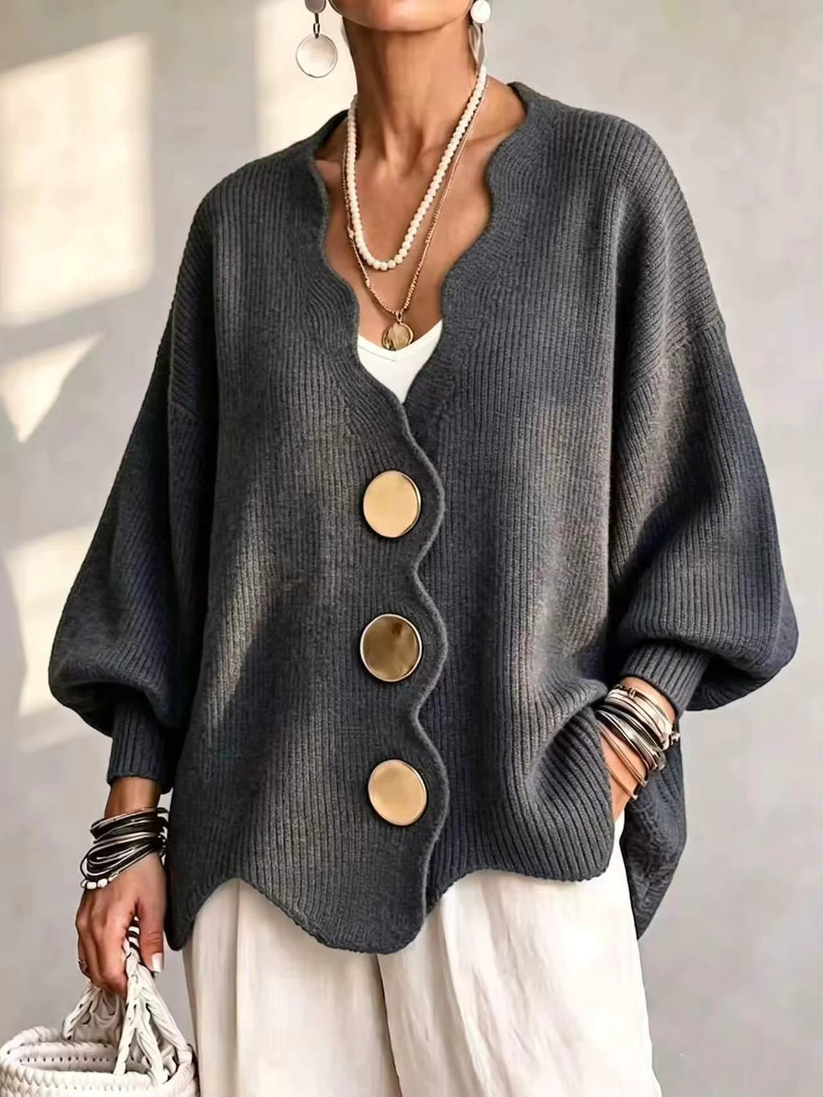 Madison | Locker gestrickte Strickjacke mit Knöpfen