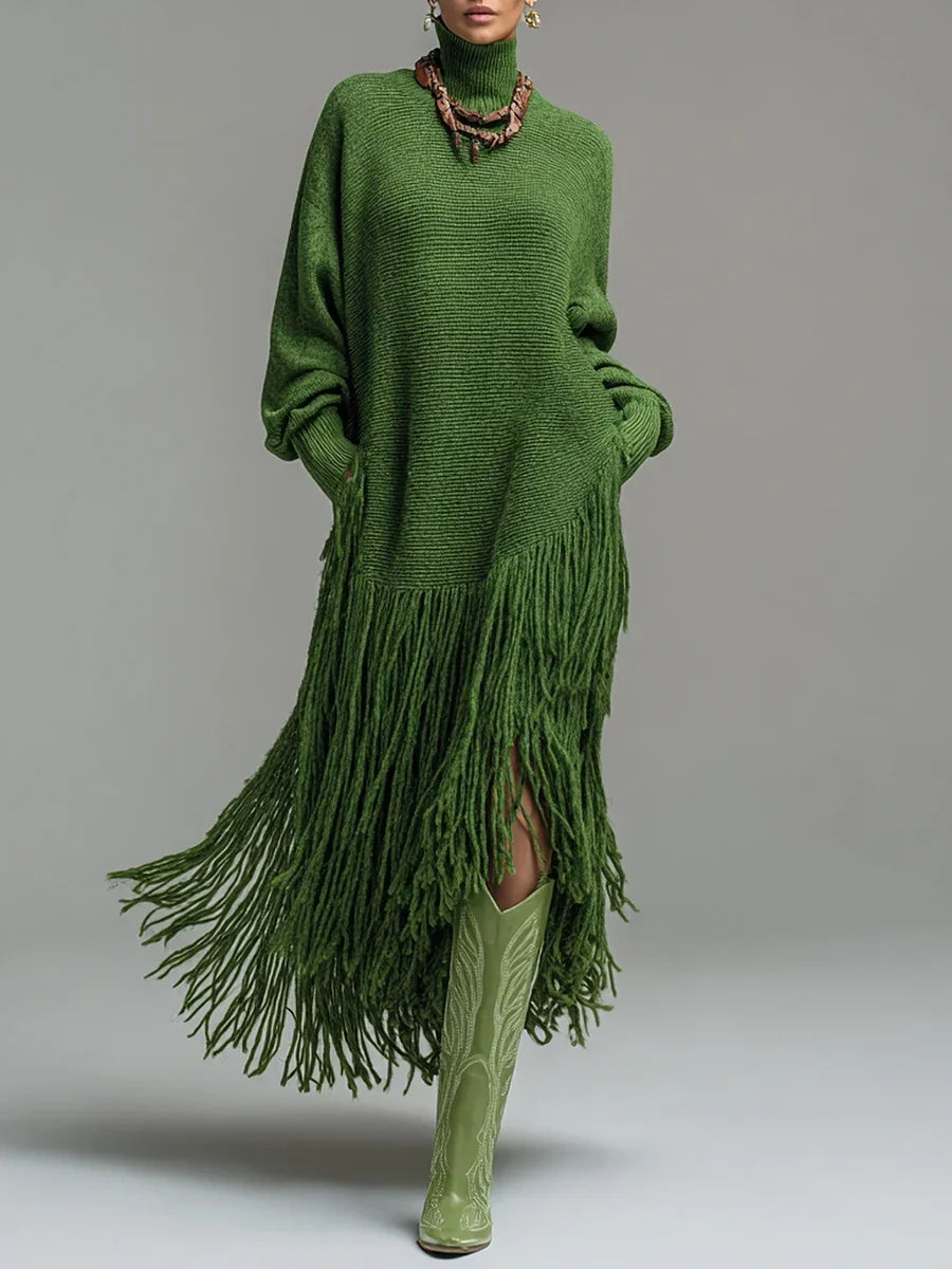 Ginger – Strick-Pulloverkleid mit Fransen