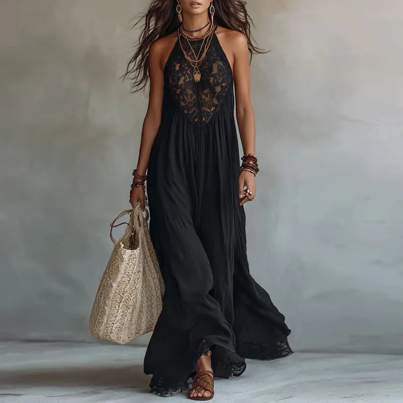JADE | Rückenfreies Spitzen-Maxikleid mit Neckholder