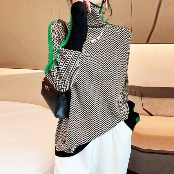 Bianca - Luxuriöser Rollkragenpullover mit Fischgrätmuster