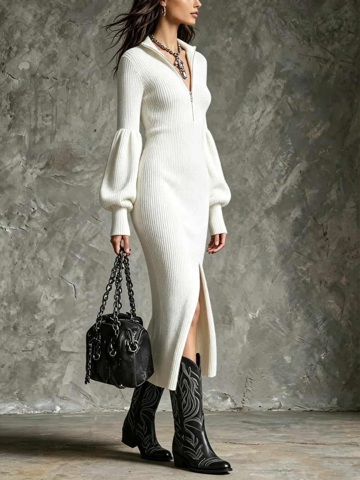Alma – Geripptes Strick-Midikleid
